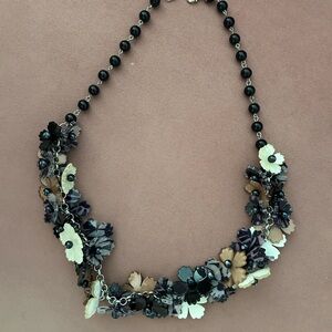 Floral Beaded Necklace in Black and Cream
